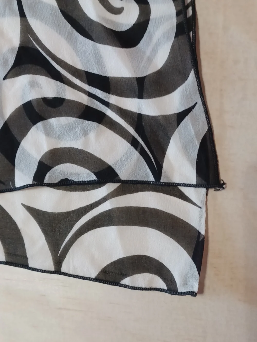 Creative Connections New York Silk Oblong Scarf 66×13 Black White Mod Swirl